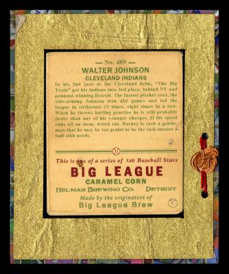 Picture, Helmar Brewing, R319-Helmar Card # 489, Walter JOHNSON (HOF), Sitting in dugout, Cleveland Indians